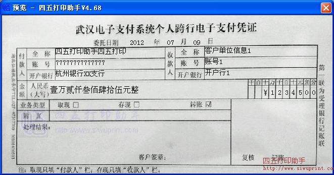 武汉电子支付系统个人跨行电子支付凭证