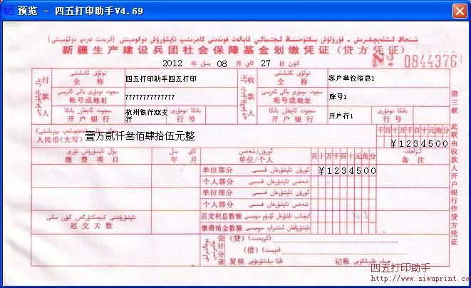 新疆生产建设兵团社会保障基金划缴凭证