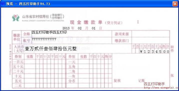 山东省农村信用社现金缴款单