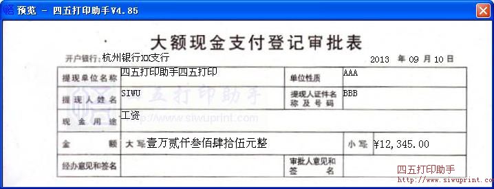 大额现金支付登记审批表