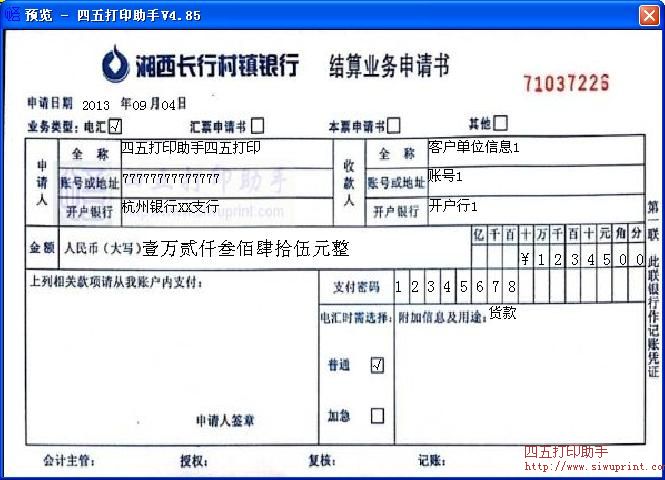 湘西长行村镇银行结算业务申请书