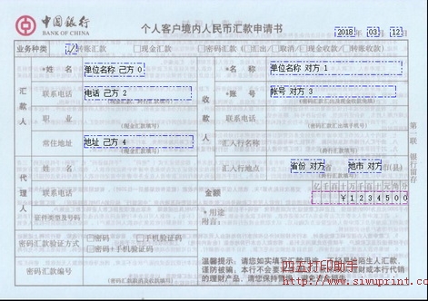 个人客户境内人民币汇款申请书