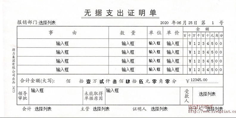 无据支出证明单