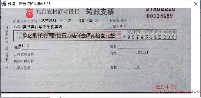 现金支票 转账支票 半页填写模板